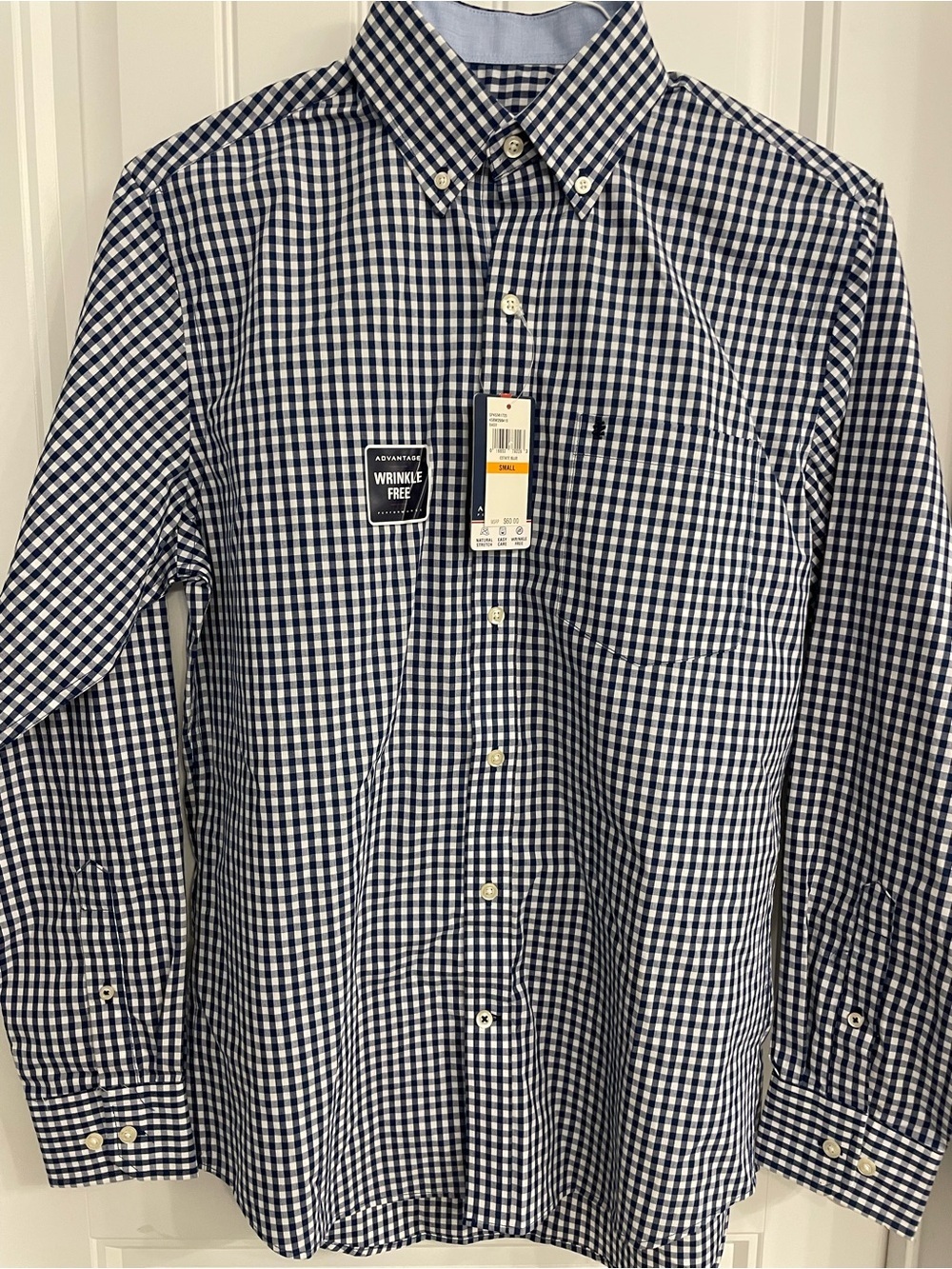 Izod Navy and White Gingham Button-Down Shirt NWT